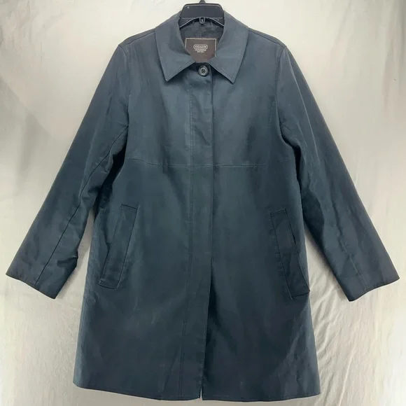 COACH Leatherware Women’s Trench Rain Coat Jacket Black Buttons Size L - Picture 2 of 9